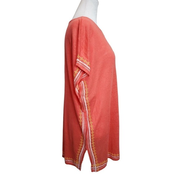 J Jill Womens Size Medium Love Linen Keyhole Coral Embroidered Trim Top - Picture 4 of 9